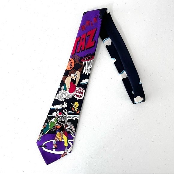 Vintage 90s Looney‎ Tunes Space Jam Tie Basketball Nostalgia Cartoon Bugs Bunny - Picture 1 of 6